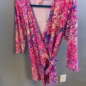 Lilly Pulitzer Karlie Wrap Romper Lilly’s Lagoon Size Large